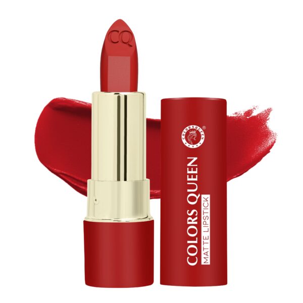 Close-up shot of Colors Queen Lippie Creamy Matte Lipstick in a rich, bold shade, showing smooth application.