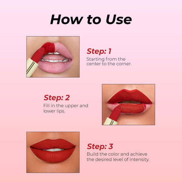 Close-up shot of Colors Queen Lippie Creamy Matte Lipstick in a rich, bold shade, showing smooth application.
