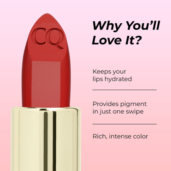 Close-up shot of Colors Queen Lippie Creamy Matte Lipstick in a rich, bold shade, showing smooth application.