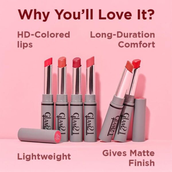 Glam21 Non-Transfer Lipstick (2gm) for long-lasting, smudge-proof, and hydrating lip color.