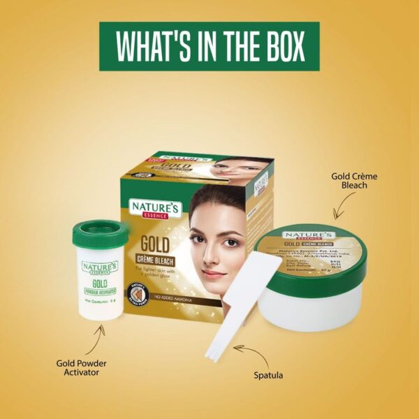 Nature's Essence Gold Creme Bleach with packaging and product displayed.