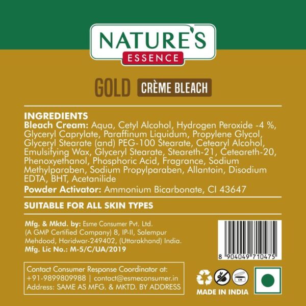 Nature's Essence Gold Creme Bleach with packaging and product displayed.