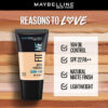 Maybelline Fit Me Matte+Poreless Foundation Bottle with SPF 22, showing smooth and shine-free coverage.